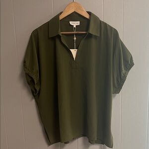 NWT Green Entro Blouse Top Shirt Large